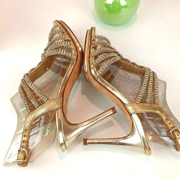 ANTONIO MELANI Women Marree Gold And Jewel Embellished Strappy Heels sz 8.5 - Picture 6 of 13